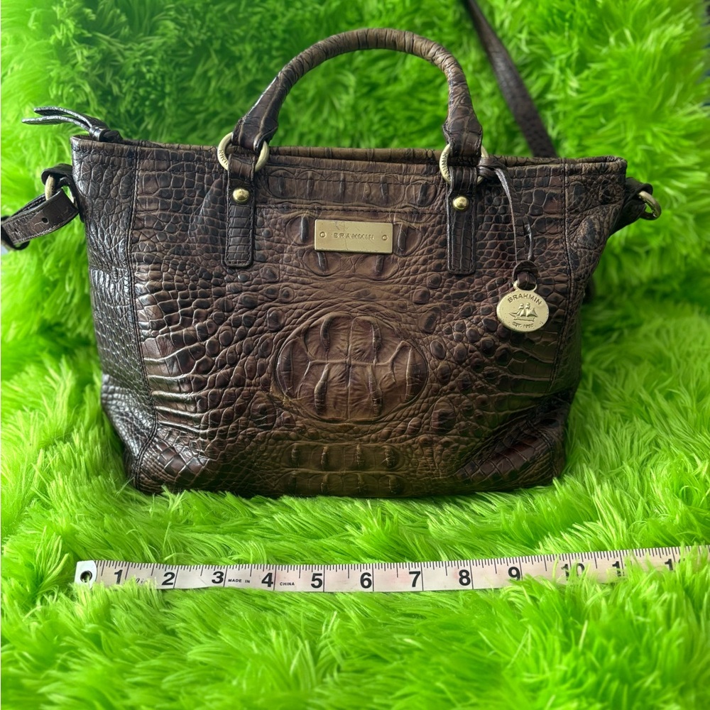 Brahman Croc-Embossed Brown Satchel
